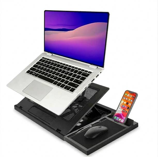 DC STORE 6-in-1 Multipurpose Laptop Stand with Mobile Holder & Mouse Pad DCLSN-01 Plastic Desk Stand Rotatable Laptop Stand with Adjustable Height Compatible with Universal Laptops
