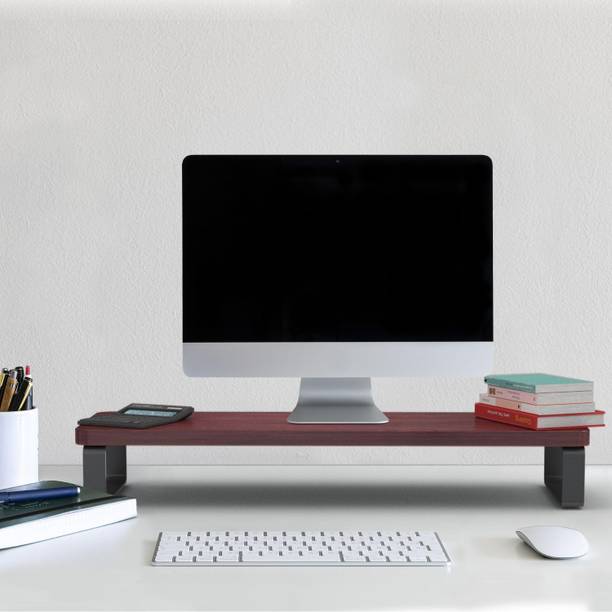 Smfg Handicraft Wooden Monitor Stand Riser – MDF & Metal PC Stand for Desktop Table Laptop Table-Red-BRN Wooden Desk Stand Laptop Stand Compatible with Universal Laptops