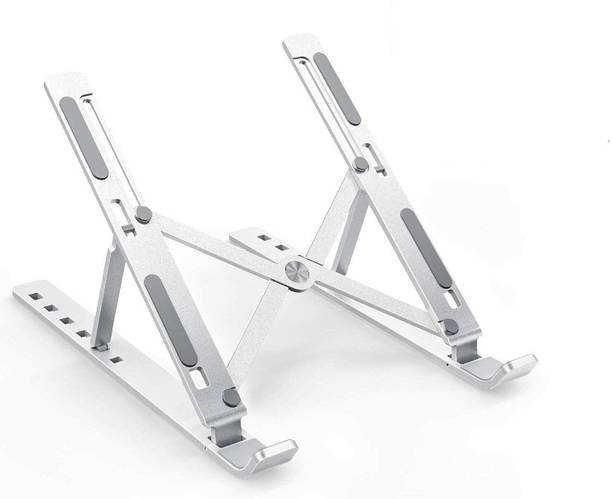 Raptor Silver 7 Angles Adjustable Aluminum Portable Desktop Holder Aluminium Floor and Desk Stand Rotatable Laptop Stand with Adjustable Height Compatible with Universal Laptops