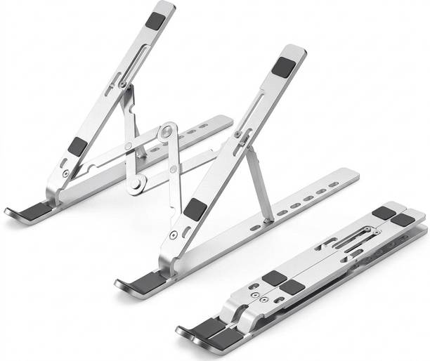 DesiMart Universal Adjustable Aluminium Laptop Stand (Silver) Aluminium Laptop Stand with Adjustable Height Compatible with Universal Laptops