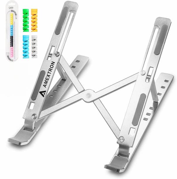 AMEXTRON Aluminium Laptop Stand Adjustable Computer Stand ALS Fold Adjustable with Cable Protectors Laptop Stand