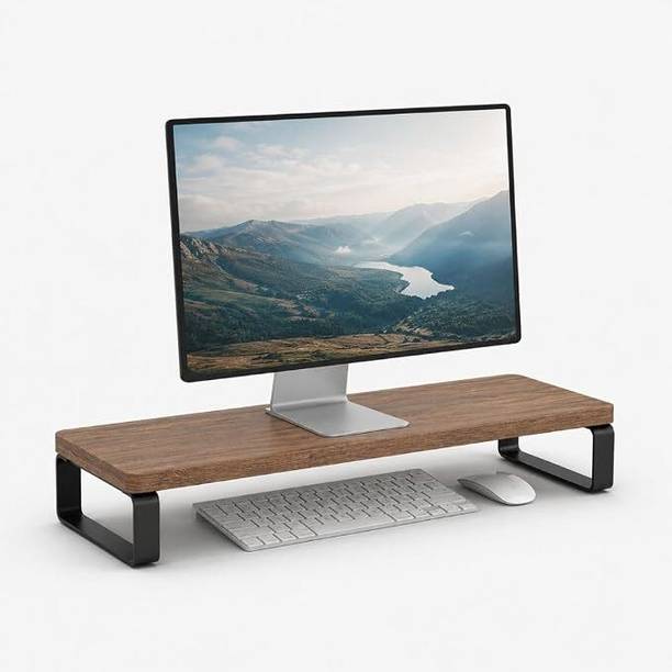DecorLay Wooden Monitor Stand Riser for Desktop Computer & Laptop monitor Stand Iron, Wooden Rotatable Laptop Stand Compatible with Universal Laptops