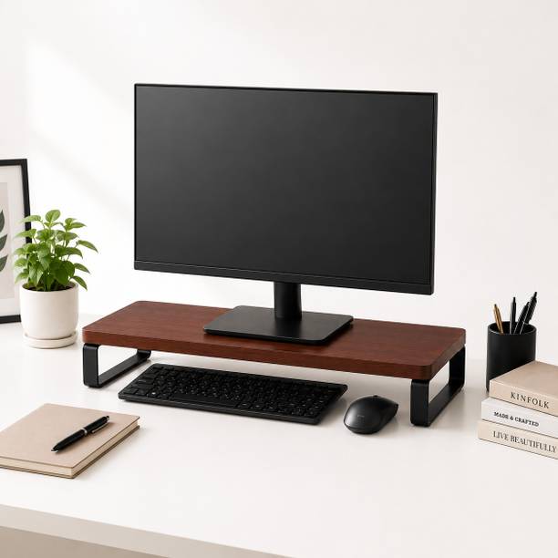 AADIX ENTERPRISES Wooden Monitor Stand Riser with Metal Legs | Walnut Finish Moniter Stand Wooden Laptop Stand Compatible with Universal Laptops
