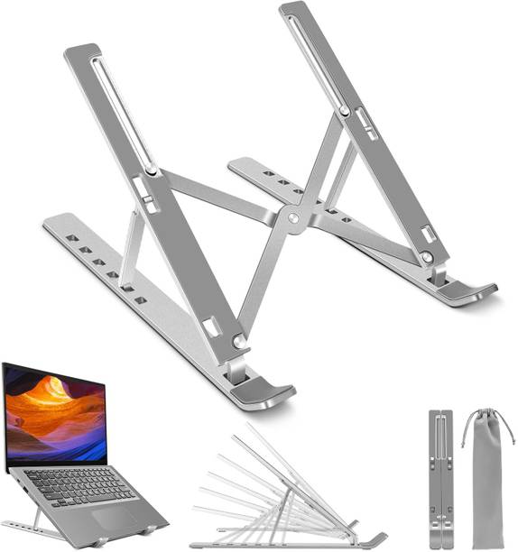 Krewill Adjustable Height Compatible with Universal Laptops (Silver) Aluminum 6 Adjustable Foldable Portable Laptop Stand Aluminium Rotatable Laptop Stand with Adjustable Height Compatible with 26 - 3