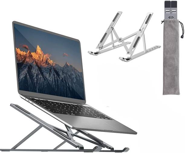 WRYER Universal Adjustable Aluminium Laptop Stand for Desk with Cooling Metal Laptop Stand | Adjustable Laptop Stand for Desk & Work From Home Aluminium Laptop Stand with Adjustable Height Compatible