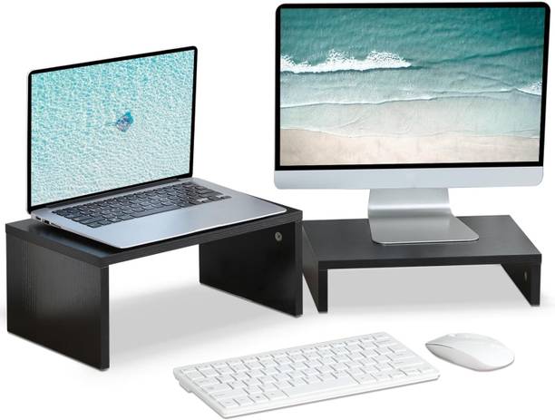 UniAart Wood 2 Tier Adjustable Monitor Stand Wooden Desk Stand Laptop Stand Compatible with Universal, 26 - 35 cm Laptops