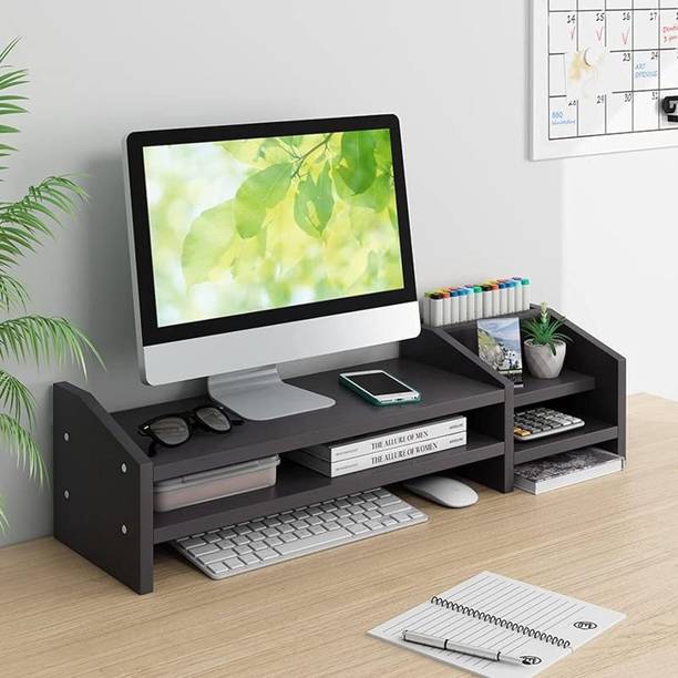 UniAart Uniaart 2 Tiers Multi-Purpose Wood Monitor Riser Stand 2 Tiers Multi-Purpose Wood Monitor Riser Stand with Storage Organizer Wooden Desk Stand Laptop Stand Compatible with Universal, 26 - 35 cm Laptops