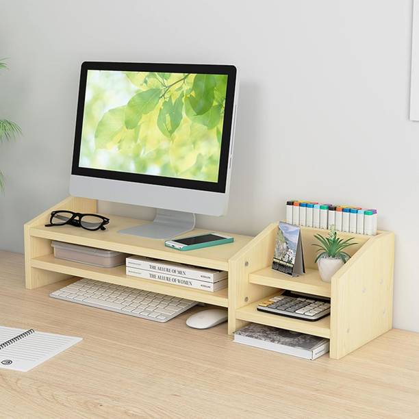 UniAart Uniaart 2 Tiers Multi-Purpose Wood Monitor Riser Stand 2 Tiers Multi-Purpose Wood Monitor Riser Stand with Storage Organizer Wooden Desk Stand Laptop Stand Compatible with Universal, 26 - 35 cm Laptops