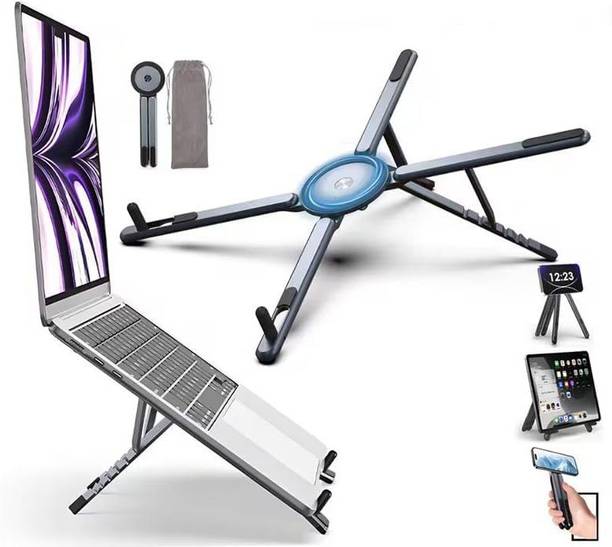 mPix Portable Aluminium Laptop Stand Foldable Adjustable Desk Stand for Laptop Foldable Design Aluminium Rotatable Laptop Stand with Adjustable Height Compatible with Universal Laptops