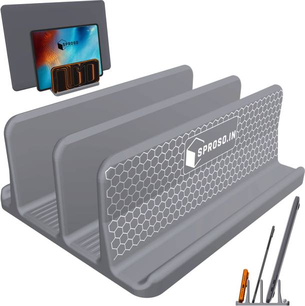 SPROSO QuadNest 4-Slot Vertical Laptop Holder Compatible with MacBook, Tablet, Mobile | Superior-Grade ABS Polyester Laptop Stand Compatible with Universal Laptops