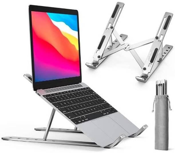 Lithgow Laptop stand for desk, Laptop accessories, Laptop stand adjustable (Silver) Aluminium Floor and Desk Stand Laptop Stand with Adjustable Height Compatible with Universal Laptops