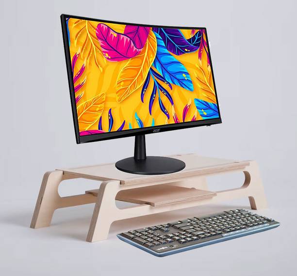 orename Ergonomic Wooden Monitor Stand Riser with Storage Shelf – Desktop Organizer for Computer, Laptop, Screen, TV – Modern Birch Wood Design Wooden Desk Stand Rotatable Laptop Stand with Adjustable Height Compatible with Universal Laptops