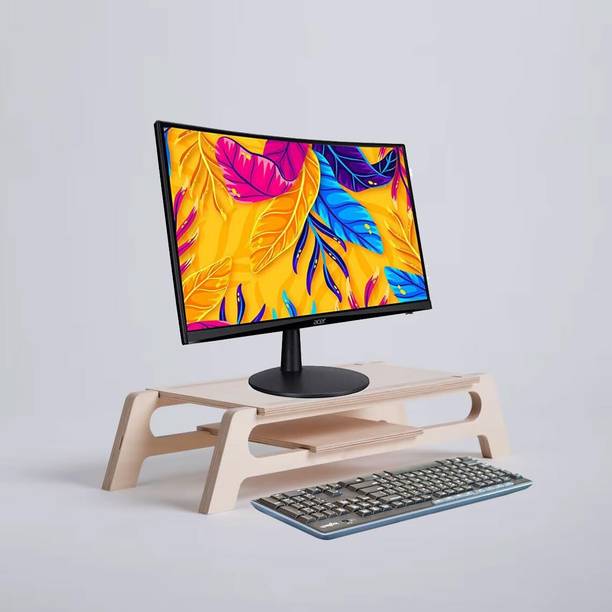 Keebori Wooden Laptop & Monitor Stand with Storage Space Wooden Display Riser for Home Office Desk Wooden Floor and Desk Stand Laptop Stand Compatible with Universal Laptops
