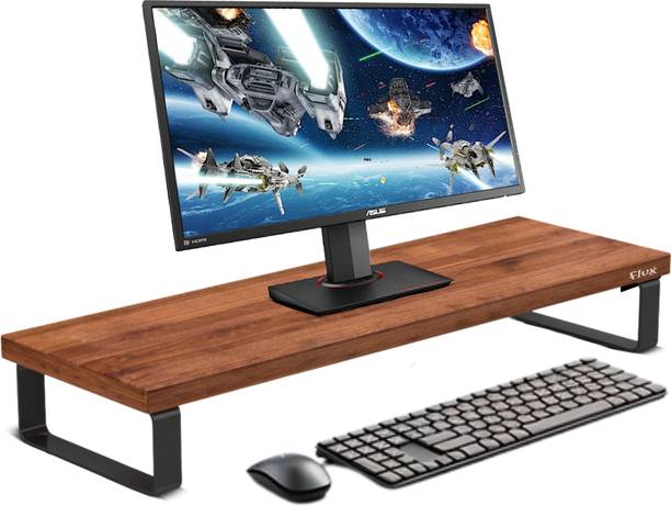 Flux Monitor Riser Stand Metal Legs | Study, Office & Computer Table Walnut Brown Wooden Floor and Desk Stand Laptop Stand Compatible with Universal Laptops