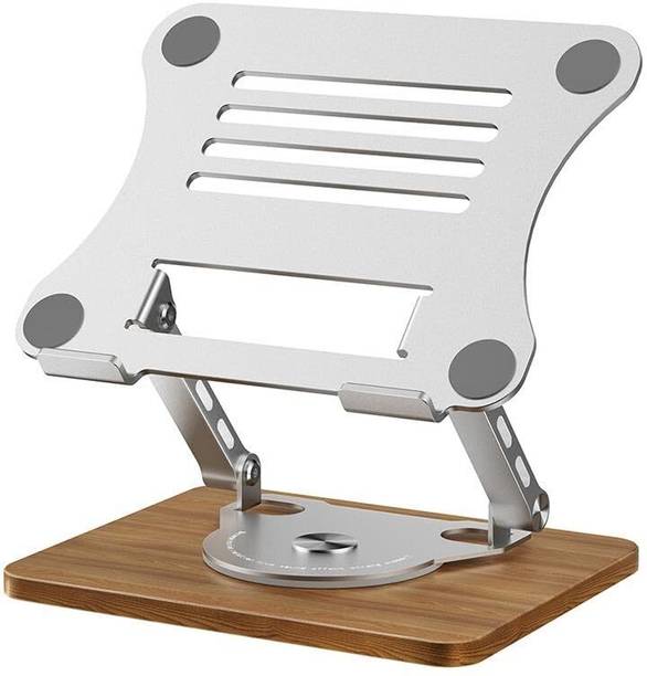 RETRACK Ergonomic adjustable laptop stand with 360° Wooden Rotating Base 360° Rotating Base, Adjustable Computer Stand, Ergonomic Laptop Riser, Aluminium Laptop Stand