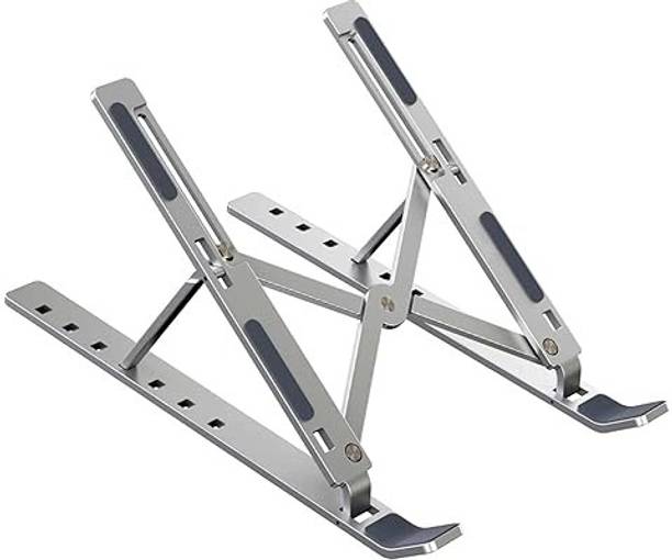 Dhruvtraders Folding Height Adjustable Aluminum Foldable Portable Adjustment Aluminium Desk Stand Rotatable Laptop Stand with Adjustable Height Compatible with Universal Laptops