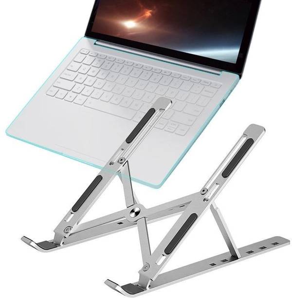 ARDAKI Desktop Riser Stand Holder Compatible for MacBook, HP, Dell, Lenovo, Notebook. Adjustable Aluminum Ergonomic Foldable Portable Tabletop Laptop (Silver) Aluminium Desk Stand Laptop Stand with Adjustable Height Compatible with Universal Laptops