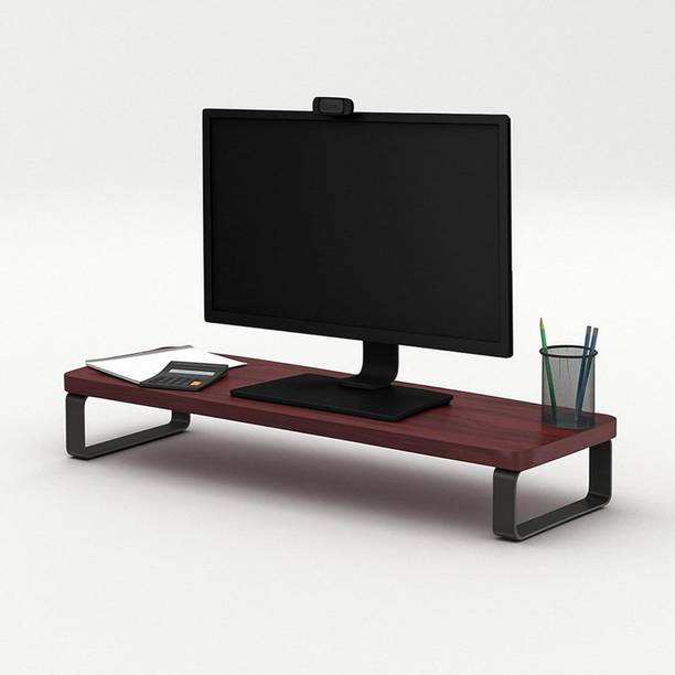 Eveto Wooden Monitor Stand Riser – MDF & Metal PC Stand for Desktop Table Monitor-Stand-Rustic Red Wooden Desk Stand Laptop Stand Compatible with Universal Laptops