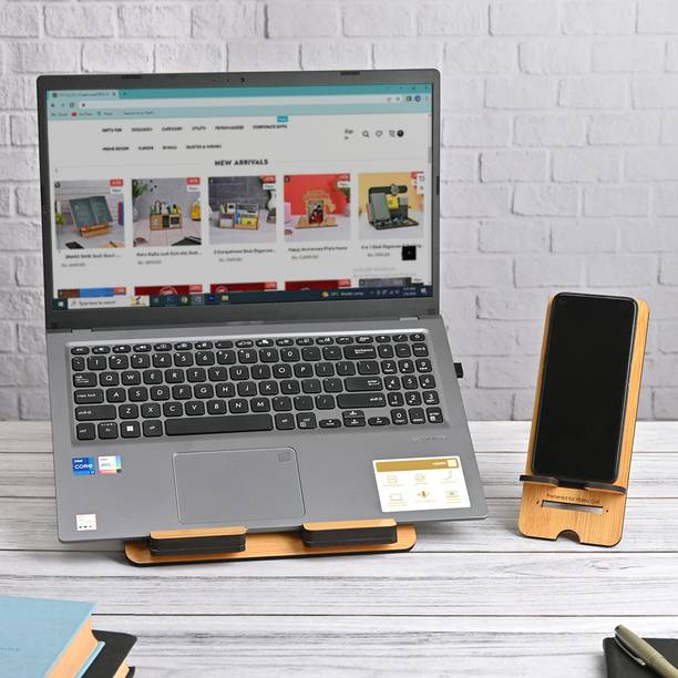 GIFT KYA DE Combo Laptop & Mobile Stand Wooden Laptop Stand with Mobile Stand for Desk & Table. Laptop Stand