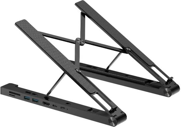Bestor 4-Angle Adjustment and Foldable Laptop stand with 8-in-1 USB-C Hub HDMI, PD 100W, Ethernet, SD/TF Slots Aluminium Desk Stand Laptop Stand with Adjustable Height Compatible with Universal Laptops