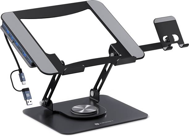 Portronics My Buddy K9 Pro Max Laptop Stand with USB Hub, Phone Holder & 360° Rotation POR-3335 Carbon Steel Rotatable Laptop Stand with Adjustable Height Compatible with Universal Laptops