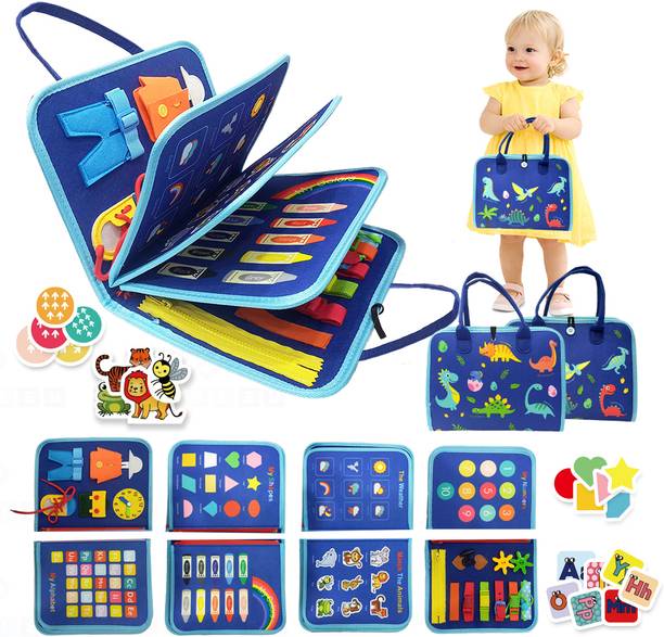 वेम्बली Busy Board Activity Binder Interactive Sensory Educational Toy for Kids (Dino)