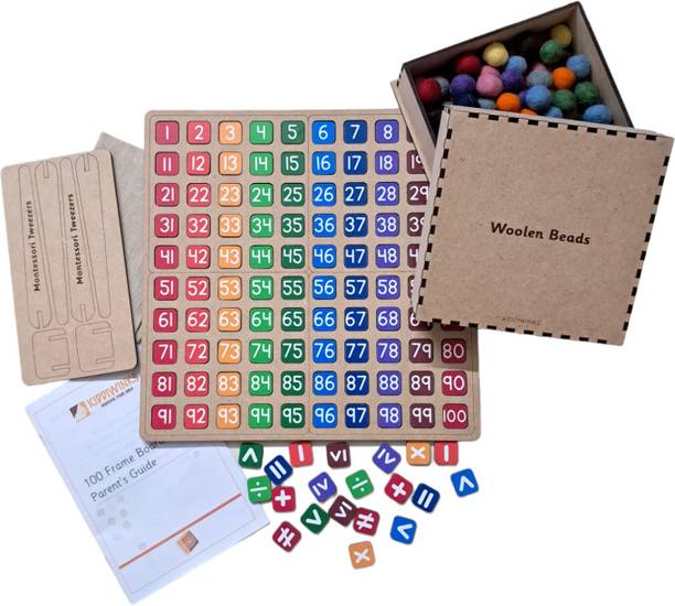 kiddiwinks 100 Frame with Numbers&Alphabets Titles Woolen beads