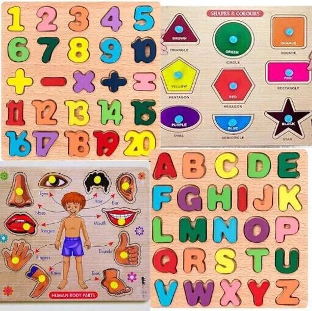 RPC99 Combo WoodenLearning EducationalBoard Alphabets,0To9Number Counting,BodyPart