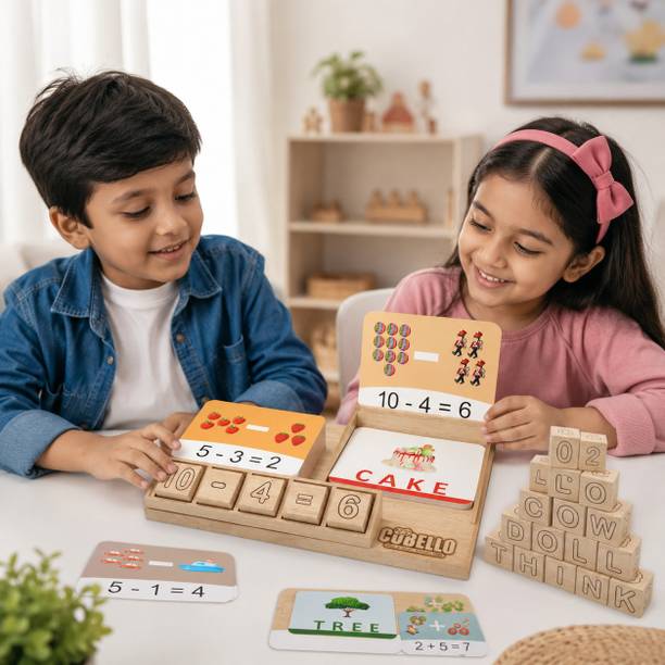 Clapjoy Cubello Spell Master, Math Master for Kids Learning Game with Flash Cards