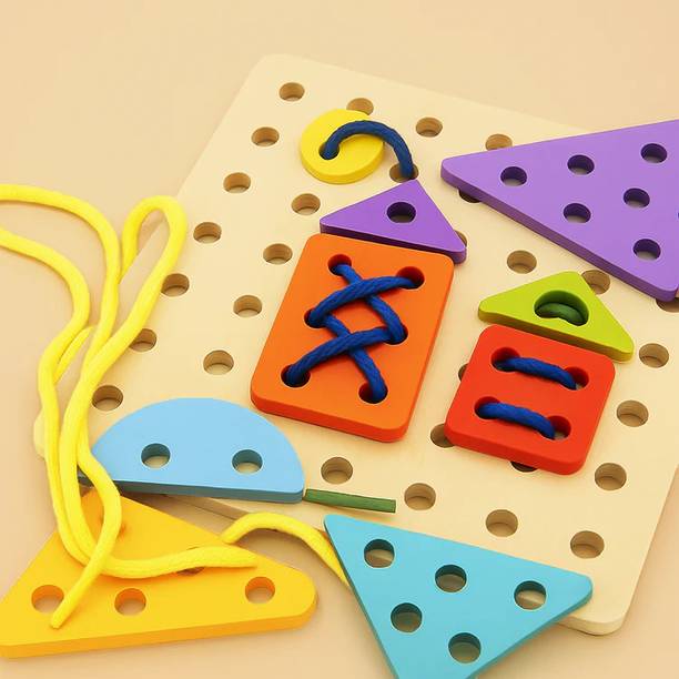 Smart Kids Montessori Educational Wooden Lacing & Threading Pattern Toy Kids - Motor Skills
