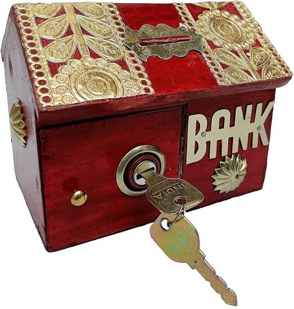 SIFU COLLECTION Wooden Money Bank Hut Shape Coin Bank | Piggy Bank for Kids & Adults with Lock. Coin Bank
