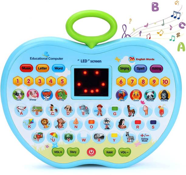Pulsbery Mini Laptop Toy for Kids-Apple Shaped Learning Alphabets and Animals
