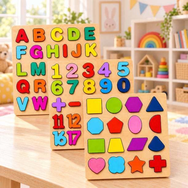 AJDK MART Toys 3 in 1 Wooden Puzzles for Toddlers |ABCD ,ALPHABET ,SHAPE