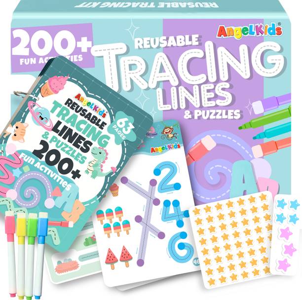 Angel Kids Reusable Tracing Lines for Kids 63 Pages Handwriting Practice Kit with Markers