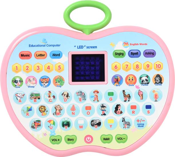 Pulsbery Apple Shape Educational Computer Laptop Toy for Kids LED Display and Fun Music