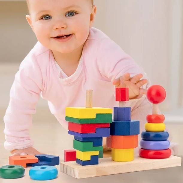 Nlive Wooden Toy Tower Stacking Rainbow Puzzle Rings S
