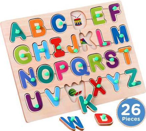 moshpit Wooden Educational Creative learning A To Z English Alphabets Puzzle Multicolor.