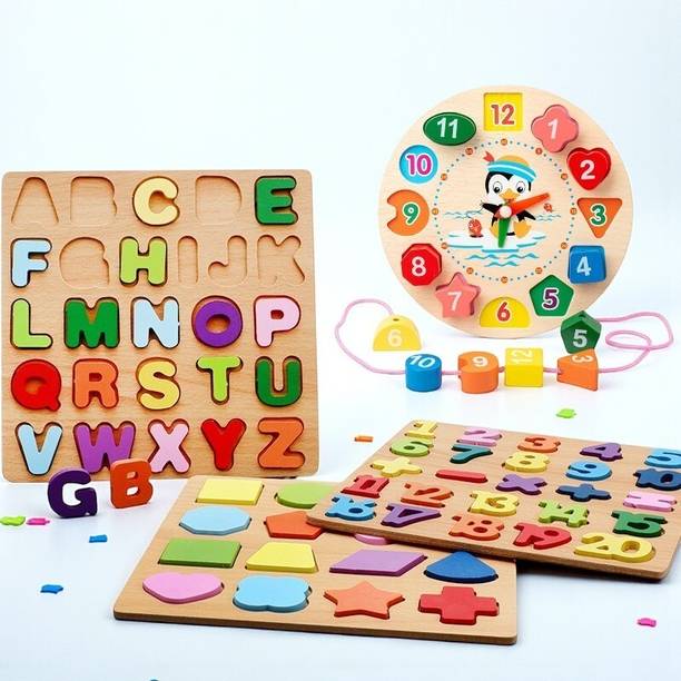 VHD Alphabet, Number, Shape & Clock Wooden Puzzle Toy for Kids Learning GG85