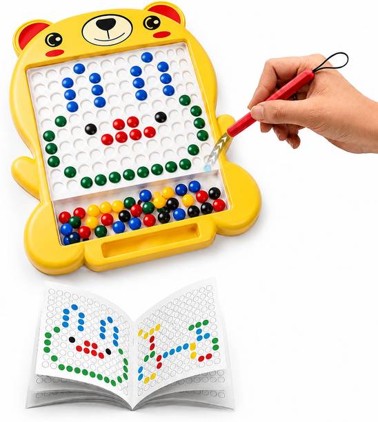 Little B Bear Shape Magnetic Drawing Board Toy with Color Beads & Pen for Kids.
