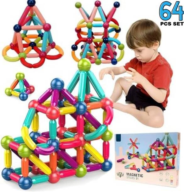Jericos 64 Pcs Magnetic Sticks and Balls Building Blocks Set | 3D STEM Construction Toy