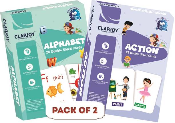 क्लैपजॉय Alphabet & Action Words Double Sided Flash Cards for Kids 2 year & above