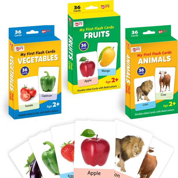 Little Berry My First Flash Cards for Kids (Set of 3): Fruits, Vegetable & Animal - 108 Cards