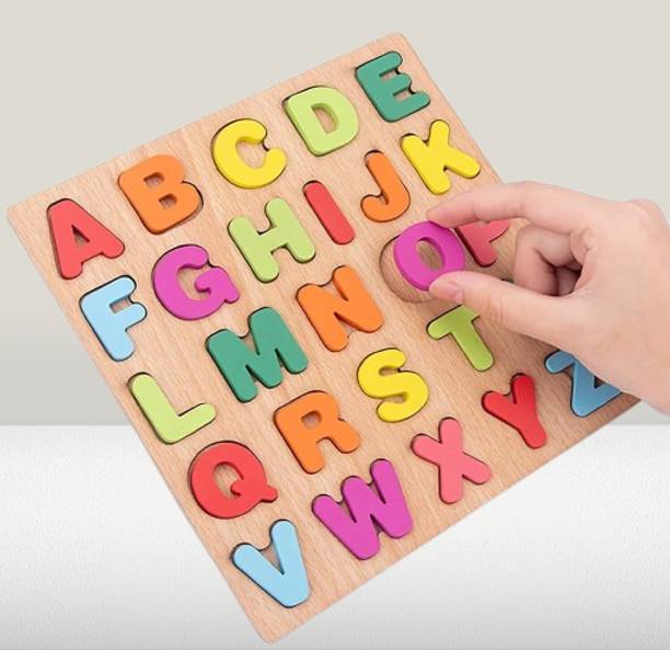 ZEQTOS Wooden 3D Capital Alphabets, Numbers, and Shapes Board Puzzle Toy for Kids
