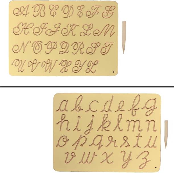 REWASHREE CRAFT WORLD Wooden Tracing Board with Dummy Pencil Cursive ABC Capital Small (Set of 2)