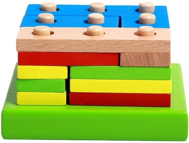 Little Mind Wooden Geometry Shapes Puzzle Building Blocks For Kids