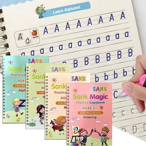 Magic practice book, Magic Book for Kids, Calligraphy Books for Kids, Practice Copybook for Kids English Reusable Magical Copybook Kids Tracing Book, Multicolor  - Magic Calligraphy Books For Kids (Book + 5 Refills + Pen + grip) Self Deleting Reusable Number Tracing Alphabets writing for Kids age 3+ (Size-19*13cm) with 4 Disc