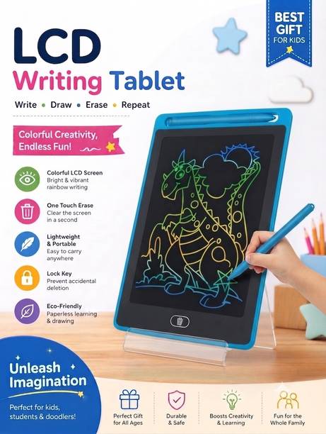 Vicorp LCD Writing Tablet Slate with 8.5 Inch Screen for Kids(Multicolor)BJU42