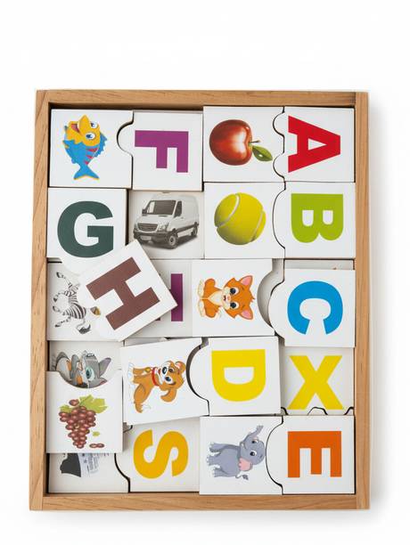 JoyJuggler Wooden Capital Alphabet Puzzles With Pictures For Children
