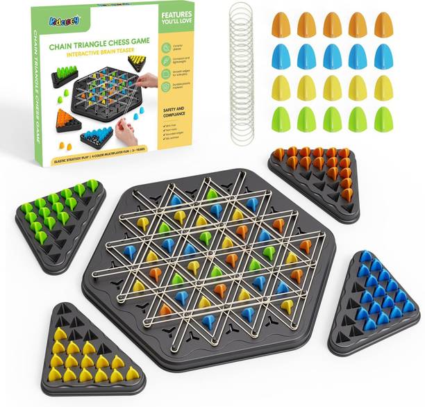 KIDOLOGY Chain Triangle Chess Game – Triggle Rubber Band Game for Kids & Adults