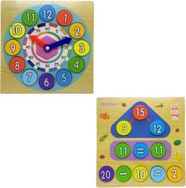 VAATHSALYA'S 2-in-1 Wooden Clock & Math Learning Toy Learn Time & Solve Math Problems